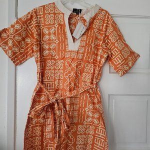 Brand NWT D'Iyanu Meli Women's Orange African Print Tunic Size Small